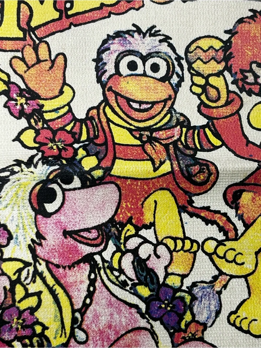 Vintage 1985 Henson Fraggle Rock Muppets Tote Bag Graphic Red Yellow Orange